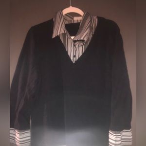 Black and striped collared overlayed top